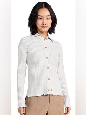 Vince XS ribbed polo Cardigan grey green ribbed button up